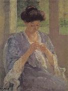 Mary Cassatt lady is sewing in front of the window oil painting
